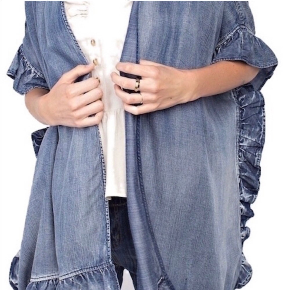 Easel ruffle denim cardigan kimono size medium (oversized) NWOT